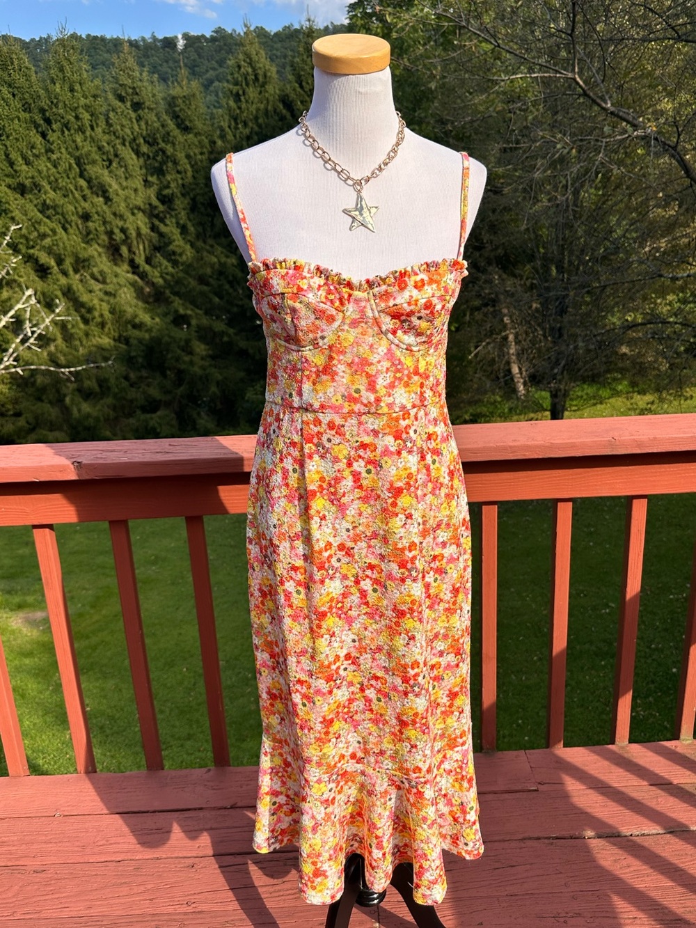 Hutch Anthropologie Sweetheart Yellow and Pink Floral Midi Dress